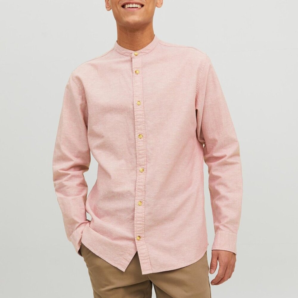 Jack & Jones Premium Mens Stand Up Collar Pink Long Sleeve Button Up Shirt Sz M